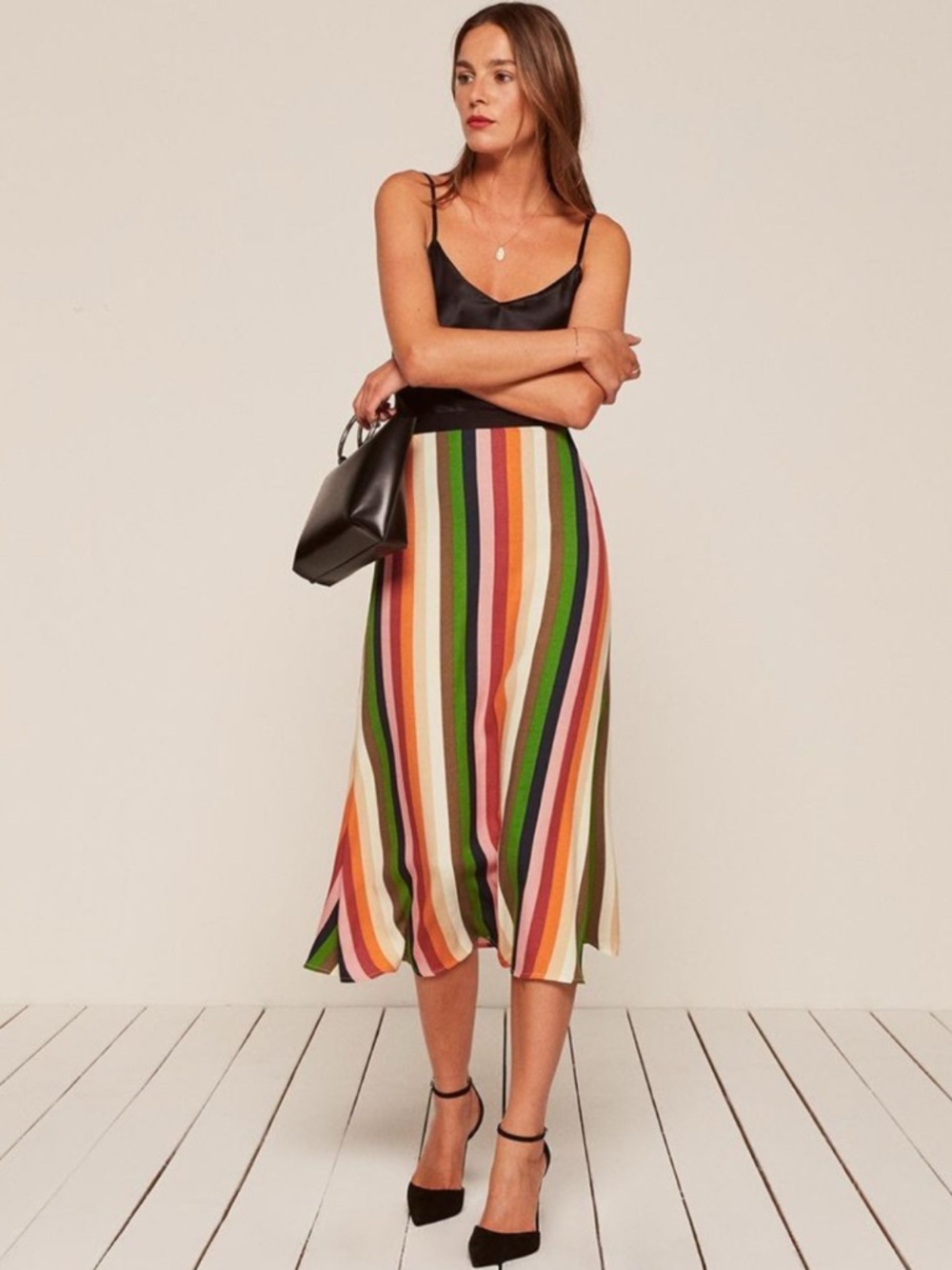 Reformation Bea Striped Midi Skirt Sz 0 $148